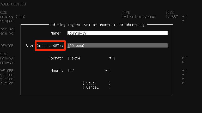 Edit available disk space